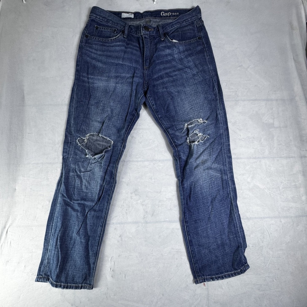 Gap 1969 Womens Sexy Boyfriend Jeans Blue Stone Wash Distressed Straight Leg 28R